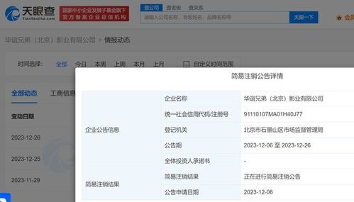 华谊兄弟北京影业公司拟注销